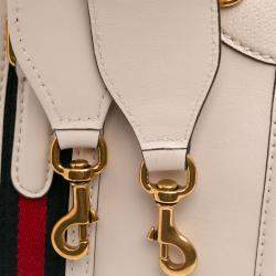 Pre Owned Gucci White Medium Calfskin Web Bauletto Top Handle Bag