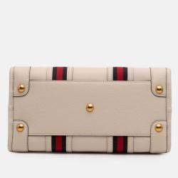 Pre Owned Gucci White Medium Calfskin Web Bauletto Top Handle Bag