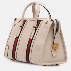 Pre Owned Gucci White Medium Calfskin Web Bauletto Top Handle Bag