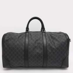 Pre Owned Gucci Black Soft GG Supreme Canvas and Leather Carry On Duffel Bag