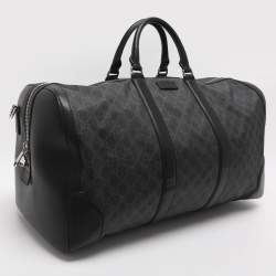 Pre Owned Gucci Black Soft GG Supreme Canvas and Leather Carry On Duffel Bag