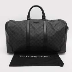 Pre Owned Gucci Black Soft GG Supreme Canvas and Leather Carry On Duffel Bag