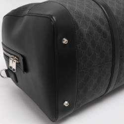 Pre Owned Gucci Black Soft GG Supreme Canvas and Leather Carry On Duffel Bag