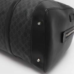 Pre Owned Gucci Black Soft GG Supreme Canvas and Leather Carry On Duffel Bag