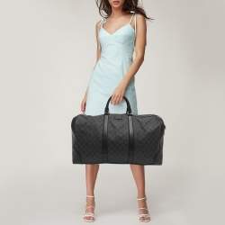 Pre Owned Gucci Black Soft GG Supreme Canvas and Leather Carry On Duffel Bag