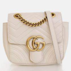 Pre Owned Gucci Mini White Calfskin Marmont Shoulder Bag