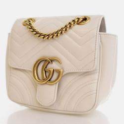 Pre Owned Gucci Mini White Calfskin Marmont Shoulder Bag