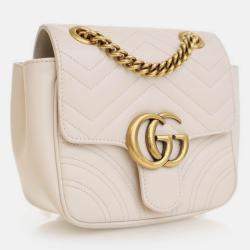 Pre Owned Gucci Mini White Calfskin Marmont Shoulder Bag