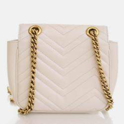 Pre Owned Gucci Mini White Calfskin Marmont Shoulder Bag
