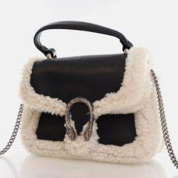 Pre Owned Gucci Mini Beige/Black Calf Leather Shearling Dionysus Top Handle