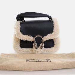 Pre Owned Gucci Mini Beige/Black Calf Leather Shearling Dionysus Top Handle