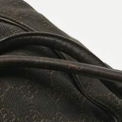 Pre Owned Gucci Dark Brown GG Canvas and Leather Zip Shoulder Bag