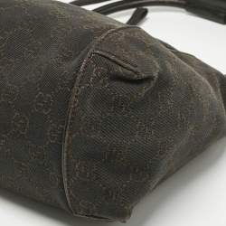 Pre Owned Gucci Dark Brown GG Canvas and Leather Zip Shoulder Bag