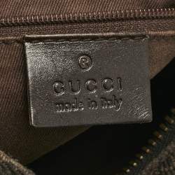 Pre Owned Gucci Dark Brown GG Canvas and Leather Zip Shoulder Bag