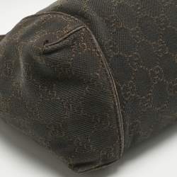 Pre Owned Gucci Dark Brown GG Canvas and Leather Zip Shoulder Bag