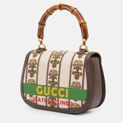 Pre Owned Gucci Beige Brown 100th Anniversary Medium Canvas 1947 Bamboo Top Handle Bag