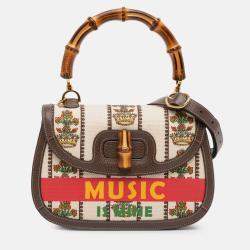 Pre Owned Gucci Beige Brown 100th Anniversary Medium Canvas 1947 Bamboo Top Handle Bag