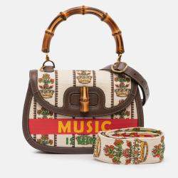 Pre Owned Gucci Beige Brown 100th Anniversary Medium Canvas 1947 Bamboo Top Handle Bag