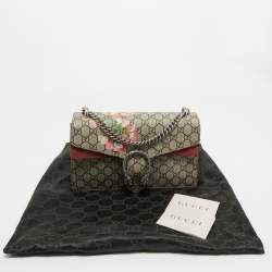 Pre Owned Gucci Old Rose/Beige GG Supreme Canvas and Suede Small Dionysus Blooms Shoulder Bag