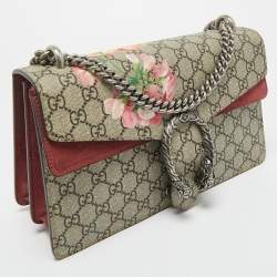 Pre Owned Gucci Old Rose/Beige GG Supreme Canvas and Suede Small Dionysus Blooms Shoulder Bag