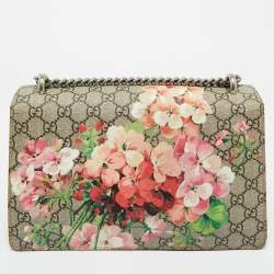 Pre Owned Gucci Old Rose/Beige GG Supreme Canvas and Suede Small Dionysus Blooms Shoulder Bag