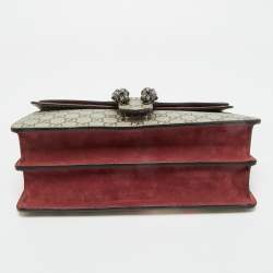 Pre Owned Gucci Old Rose/Beige GG Supreme Canvas and Suede Small Dionysus Blooms Shoulder Bag