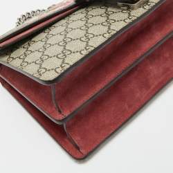 Pre Owned Gucci Old Rose/Beige GG Supreme Canvas and Suede Small Dionysus Blooms Shoulder Bag