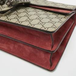 Pre Owned Gucci Old Rose/Beige GG Supreme Canvas and Suede Small Dionysus Blooms Shoulder Bag