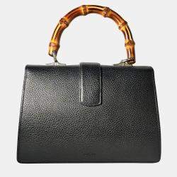 Pre Owned Gucci Black Leather Dionysus Bamboo Top handle Bag