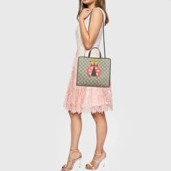 Pre Owned Gucci Kid's Choco Brown/Beige GG Supreme Canvas Lady Bug Tote
