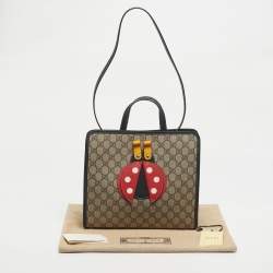 Pre Owned Gucci Kid's Choco Brown/Beige GG Supreme Canvas Lady Bug Tote