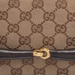 Pre Owned Gucci Beige GG Canvas and Leather Horsebit Chain Clutch