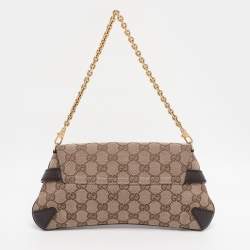 Pre Owned Gucci Beige GG Canvas and Leather Horsebit Chain Clutch