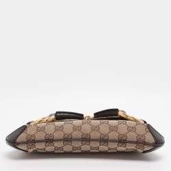 Pre Owned Gucci Beige GG Canvas and Leather Horsebit Chain Clutch