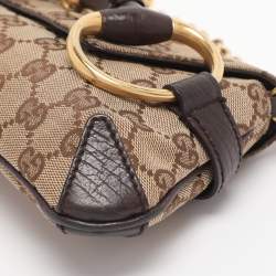 Pre Owned Gucci Beige GG Canvas and Leather Horsebit Chain Clutch