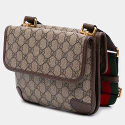 Pre Owned Gucci Beige Small GG Supreme Web Neo Vintage Double Flap Messenger Bag