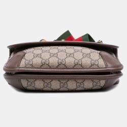 Pre Owned Gucci Beige Small GG Supreme Web Neo Vintage Double Flap Messenger Bag