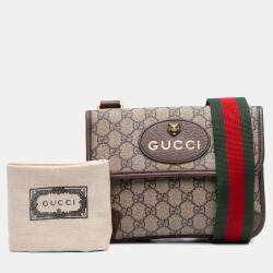 Pre Owned Gucci Beige Small GG Supreme Web Neo Vintage Double Flap Messenger Bag