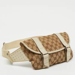 Pre Owned Gucci Beige/Off White GG Canvas and Leather Waist Bag