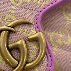 Pre Owned Gucci Purple Super Mini GG Marmont Matelasse Canvas Flap Crossbody