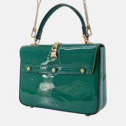 Pre Owned Gucci Green Mini Patent Sylvie 1969 Top Handle Bag