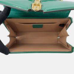 Pre Owned Gucci Green Mini Patent Sylvie 1969 Top Handle Bag