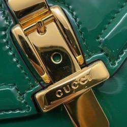 Pre Owned Gucci Green Mini Patent Sylvie 1969 Top Handle Bag