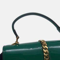 Pre Owned Gucci Green Mini Patent Sylvie 1969 Top Handle Bag