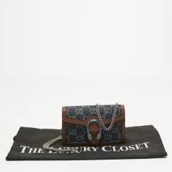 Pre Owned Gucci Blue/Brown GG Denim and Leather Super Mini Dionysus Shoulder Bag