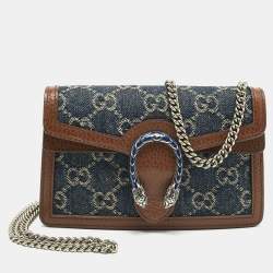 Pre Owned Gucci Blue/Brown GG Denim and Leather Super Mini Dionysus Shoulder Bag