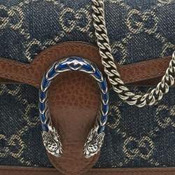 Pre Owned Gucci Blue/Brown GG Denim and Leather Super Mini Dionysus Shoulder Bag