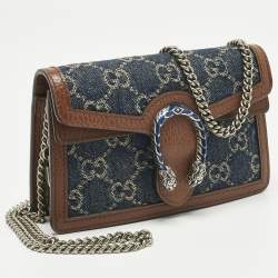 Pre Owned Gucci Blue/Brown GG Denim and Leather Super Mini Dionysus Shoulder Bag