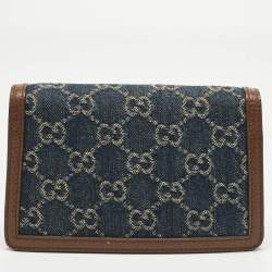 Pre Owned Gucci Blue/Brown GG Denim and Leather Super Mini Dionysus Shoulder Bag