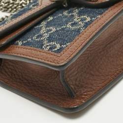 Pre Owned Gucci Blue/Brown GG Denim and Leather Super Mini Dionysus Shoulder Bag